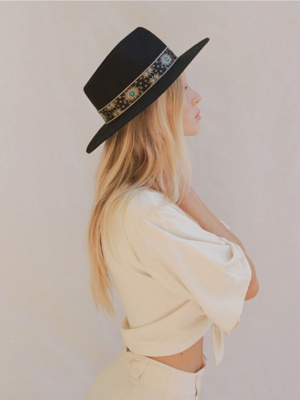NWT Lack of Color Phoenix Boater Fedora Wool Hat in Black Sun Ribbon - 59/L